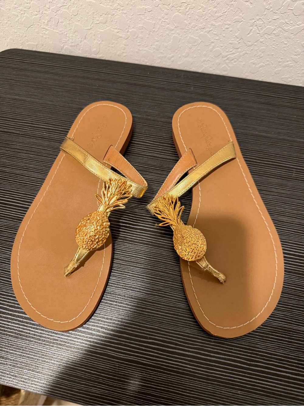 Lilly Pulitzer| Gold Pineapple Accent Thong Sandals